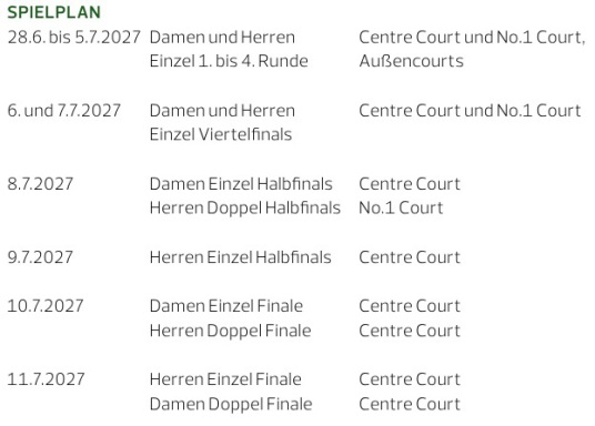 Wimbledon 2027 Spielplan