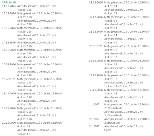 Darts Spielplan 2026/2027